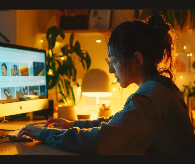 a person browsing through a computer screen showing a facebook ad library search page.