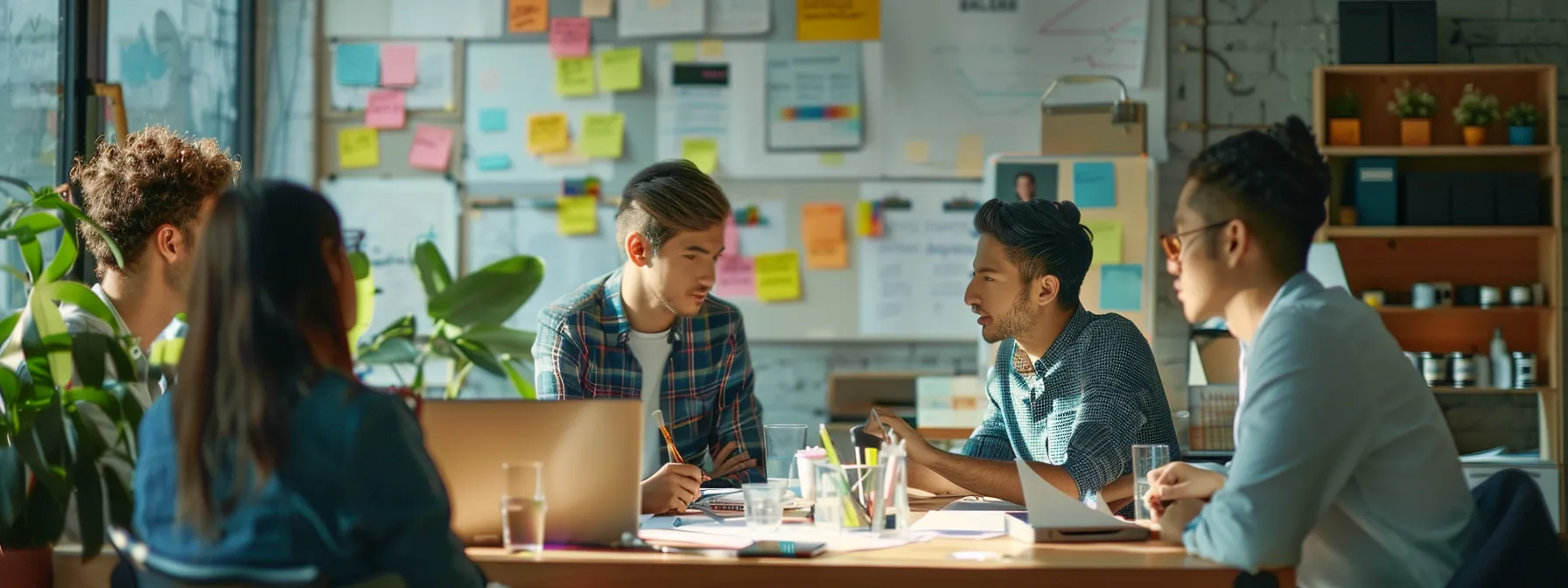 a group of marketers brainstorming creative ideas for a social media ad campaign.